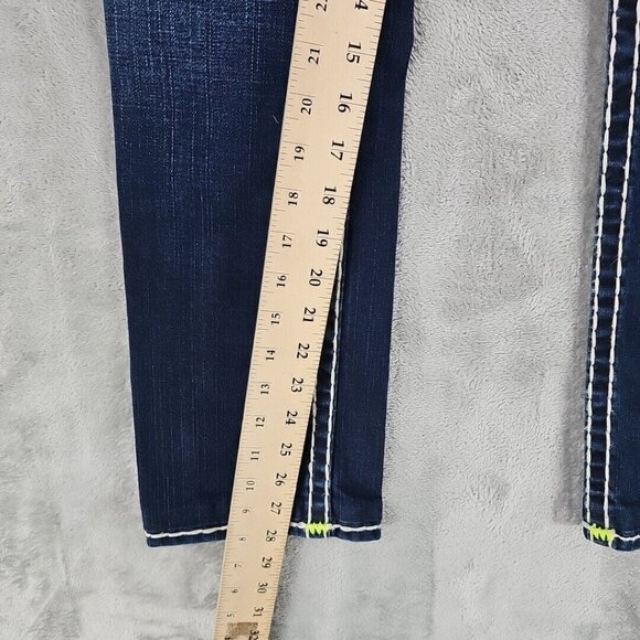 True Religion Jeans Womens 26 Billy Super T RARE Neon Rope Stitching Dark Blue - Picture 11 of 15